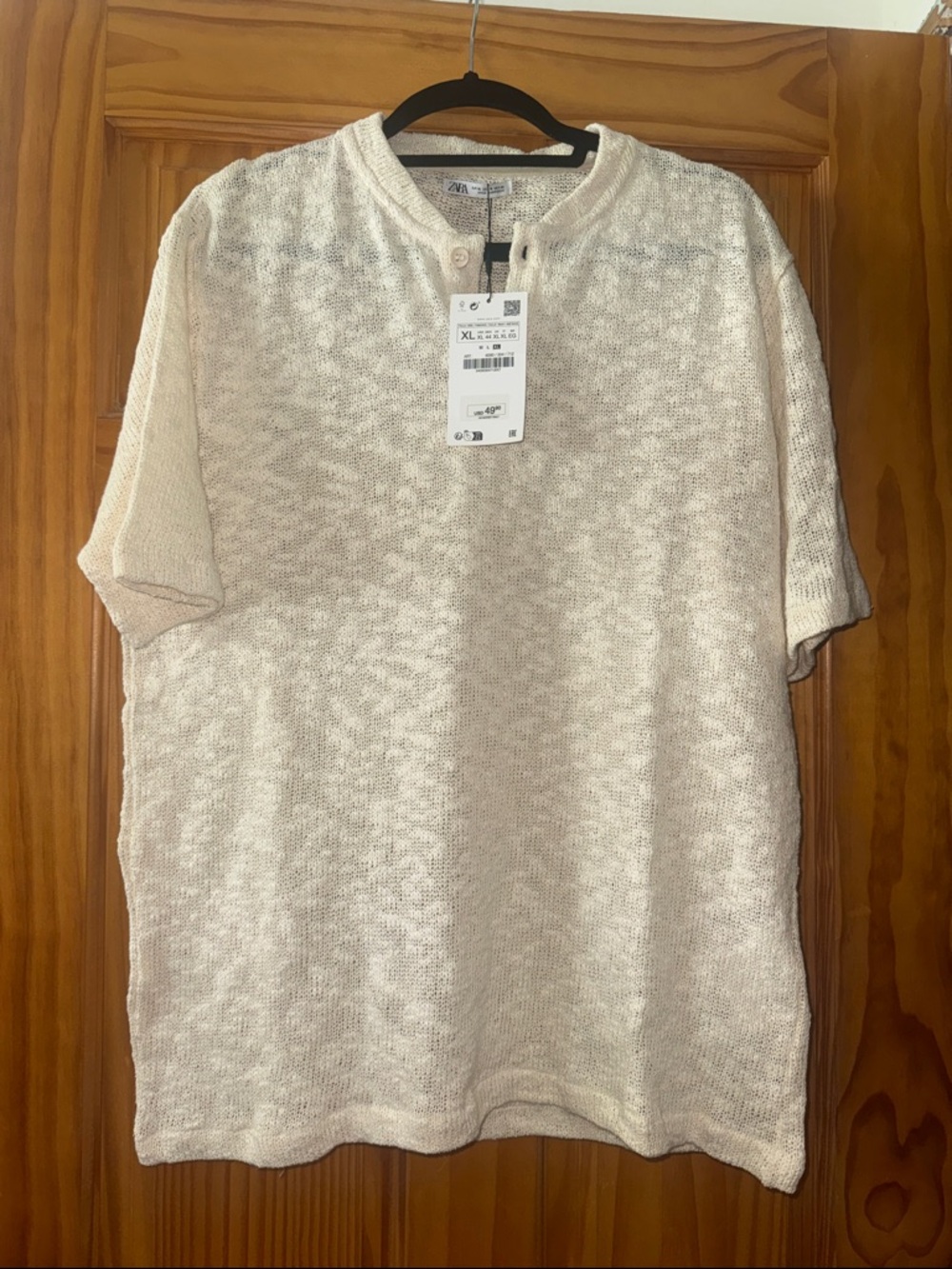 NWTZara Men Cream Short-Sleeve Knit Henley Tee